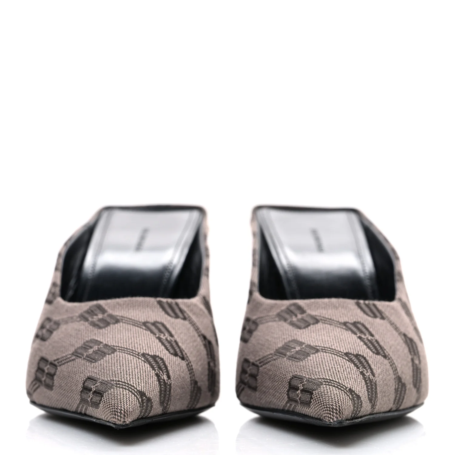 BB Monogram Square Knife 80mm Mule Pumps 38.5 Dark Mink Grey Dark Brown - Top Club