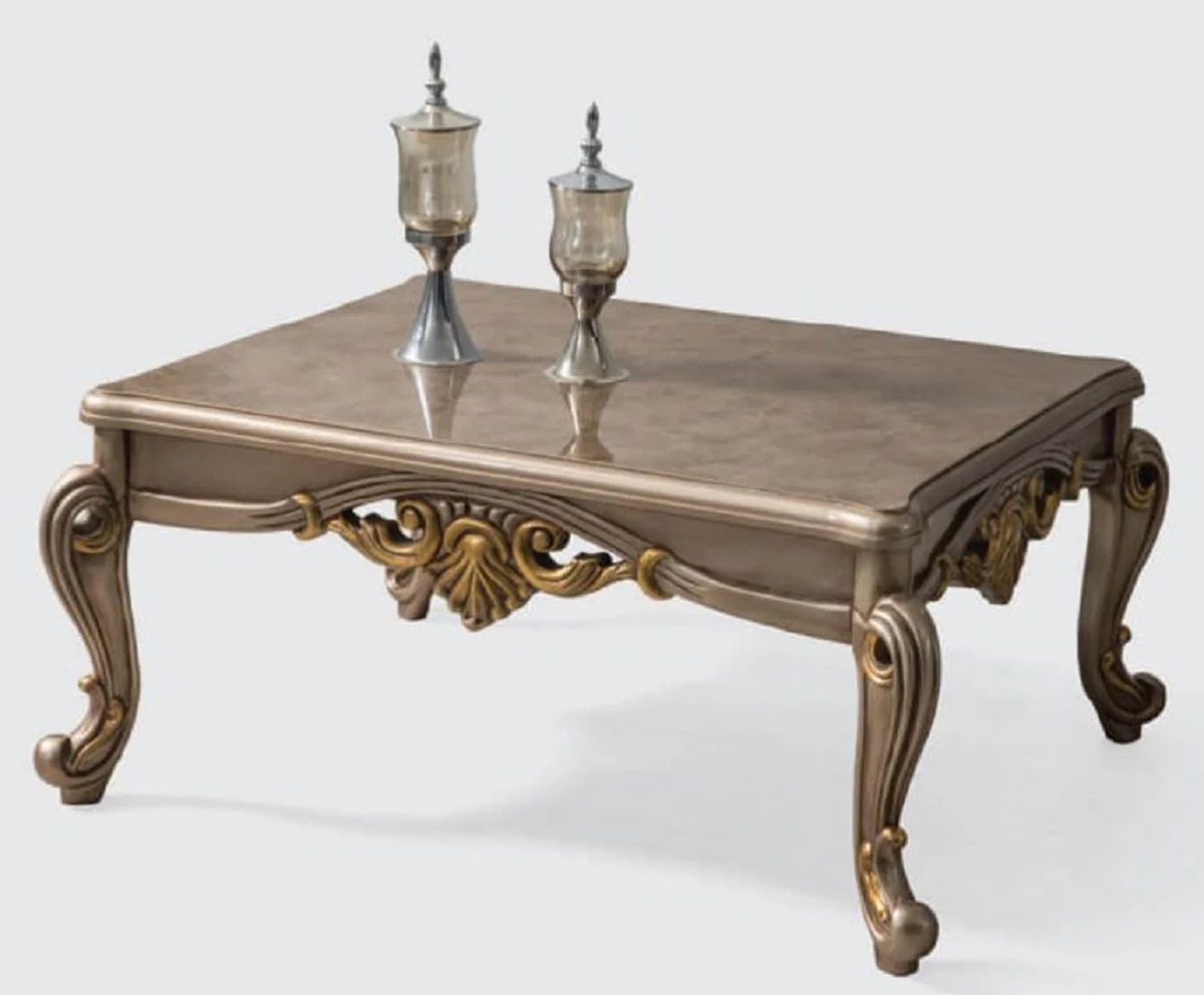 Luxury Baroque Living Room Set Gray / Silver Gray / Gold - 2 Sofas & 2 Armchairs & 1 Coffee Table - Handmade Living Room Furniture in Baroque Style - Noble & Magnificent