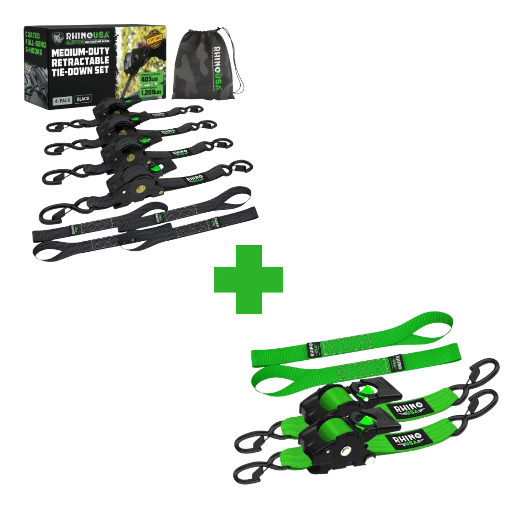 Lush's Pick - Rhino USA Retractable Ratchet Straps - 1in x 10ft (4pack) and 2in x 10ft (2pack)