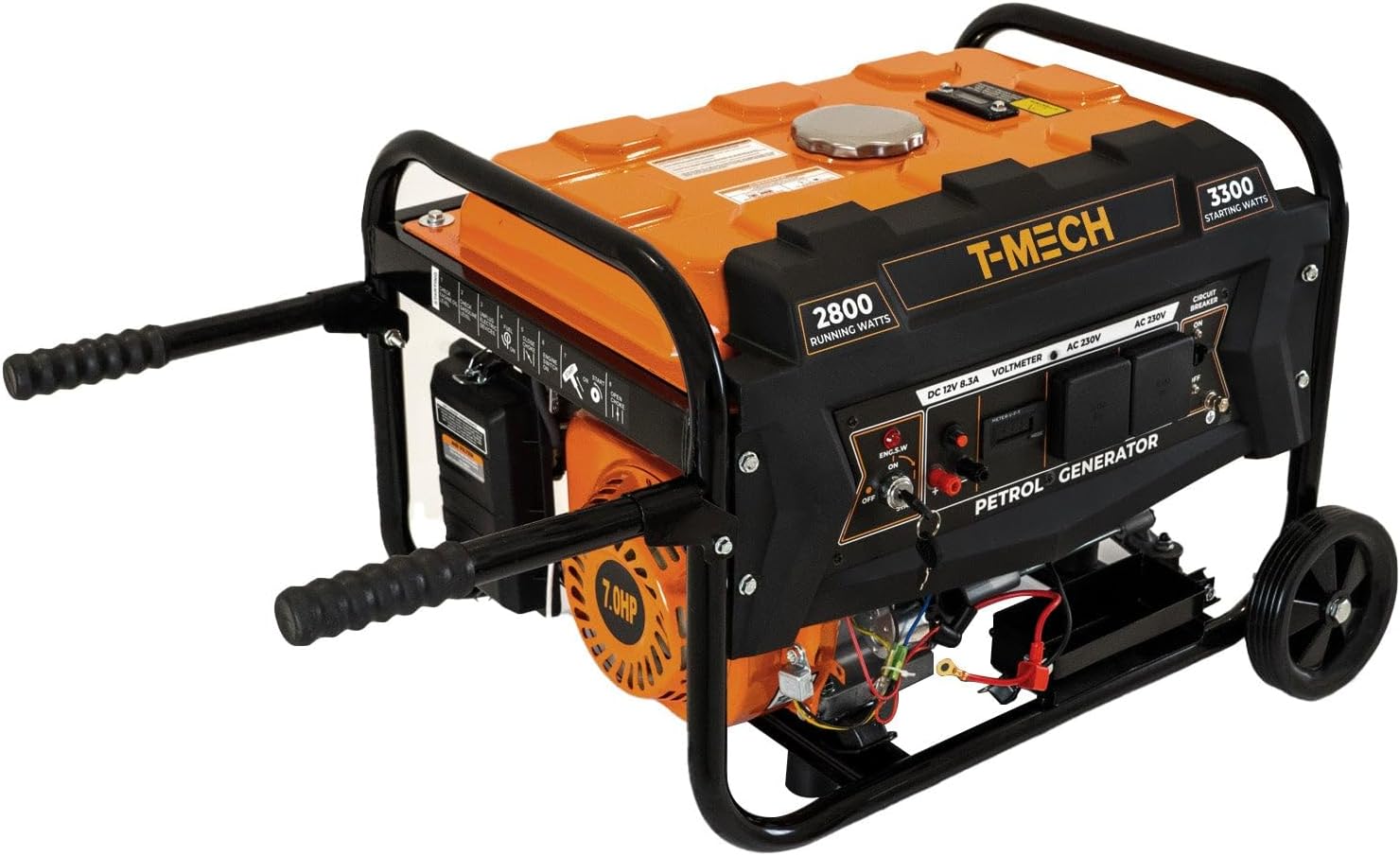 Generatore portatile a benzina 3300W 7HP 4 tempi 210cc Avviamento elettrico Display digitale Alimentazione Monofase 230V AC Uscita 12V DC Acciaio Serbatoio 12L Ruote Kit Attrezzi e Imbuto