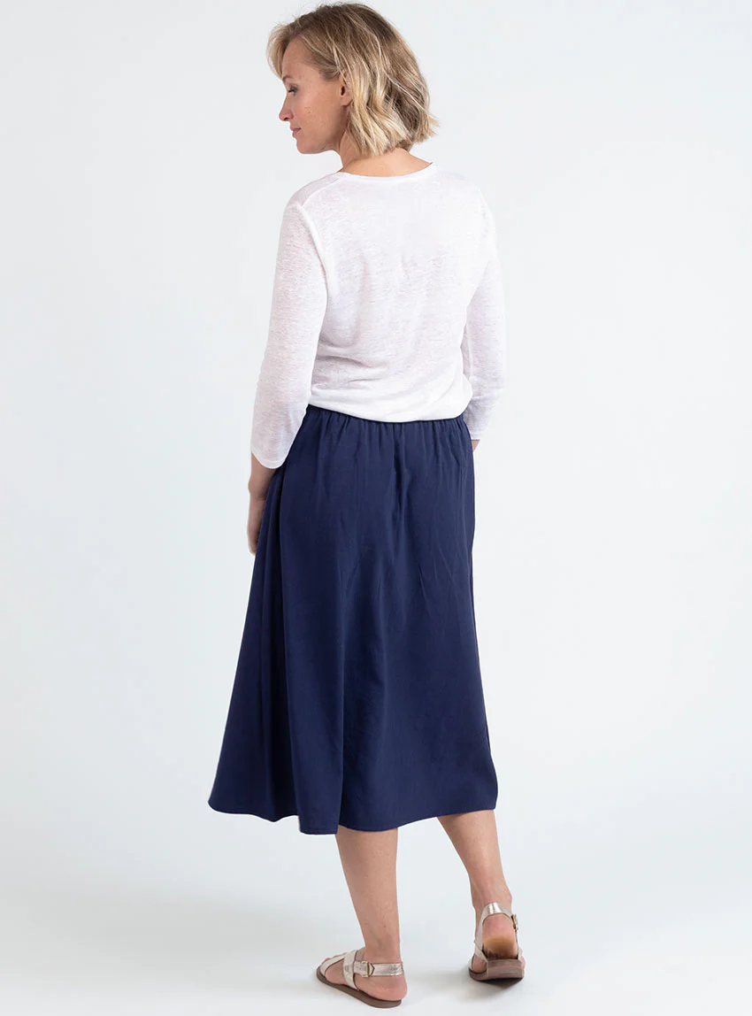 Jupe femme ample viscose bleu marine