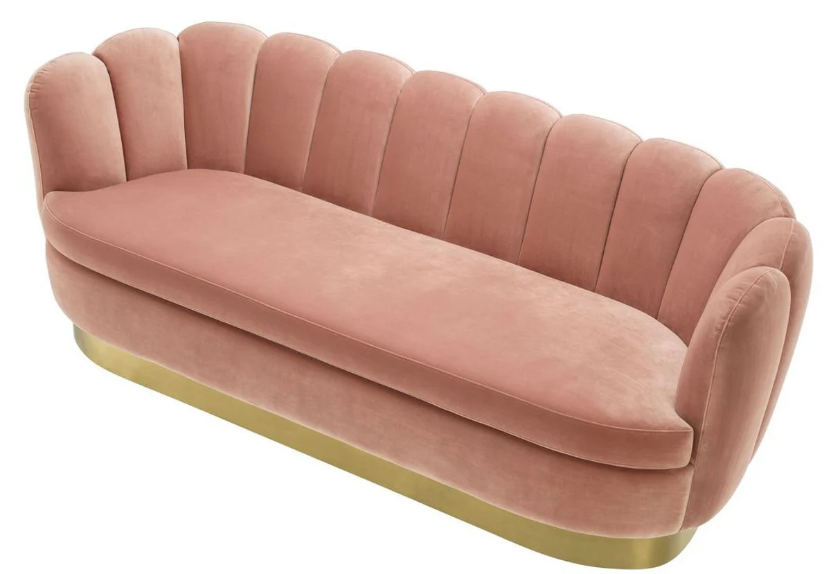 Luxury velvet sofa skin color / brass 225 x 90 x H. 80 cm - living room sofa - hotel sofa - luxury furniture - luxury quality