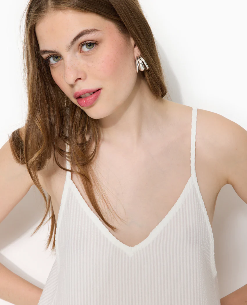 Pimkie Robe longue en tissu gaufré et rayé