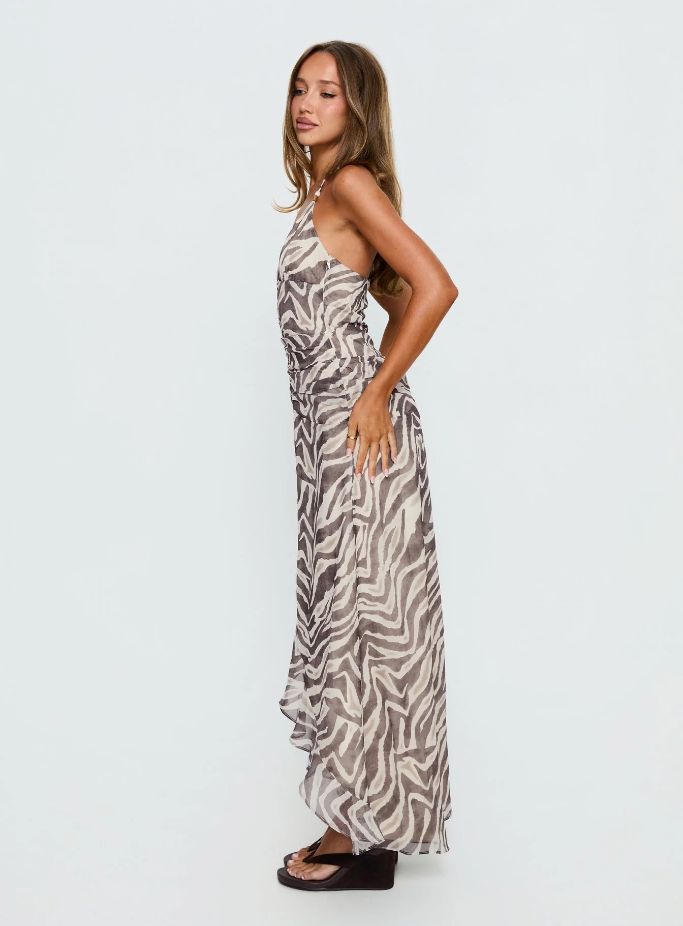 Roxine Asymmetrical Halter Maxi Dress Animal Multi