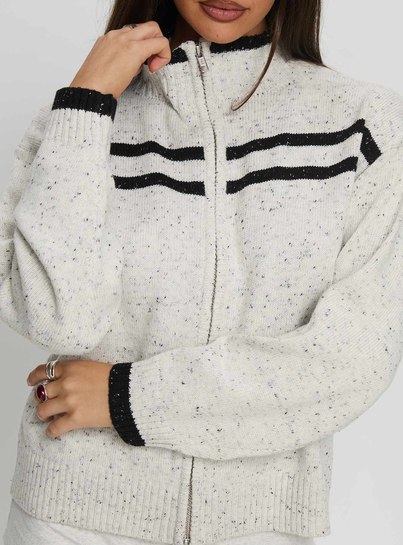 Overstayed Zip Through Cardigan Grey