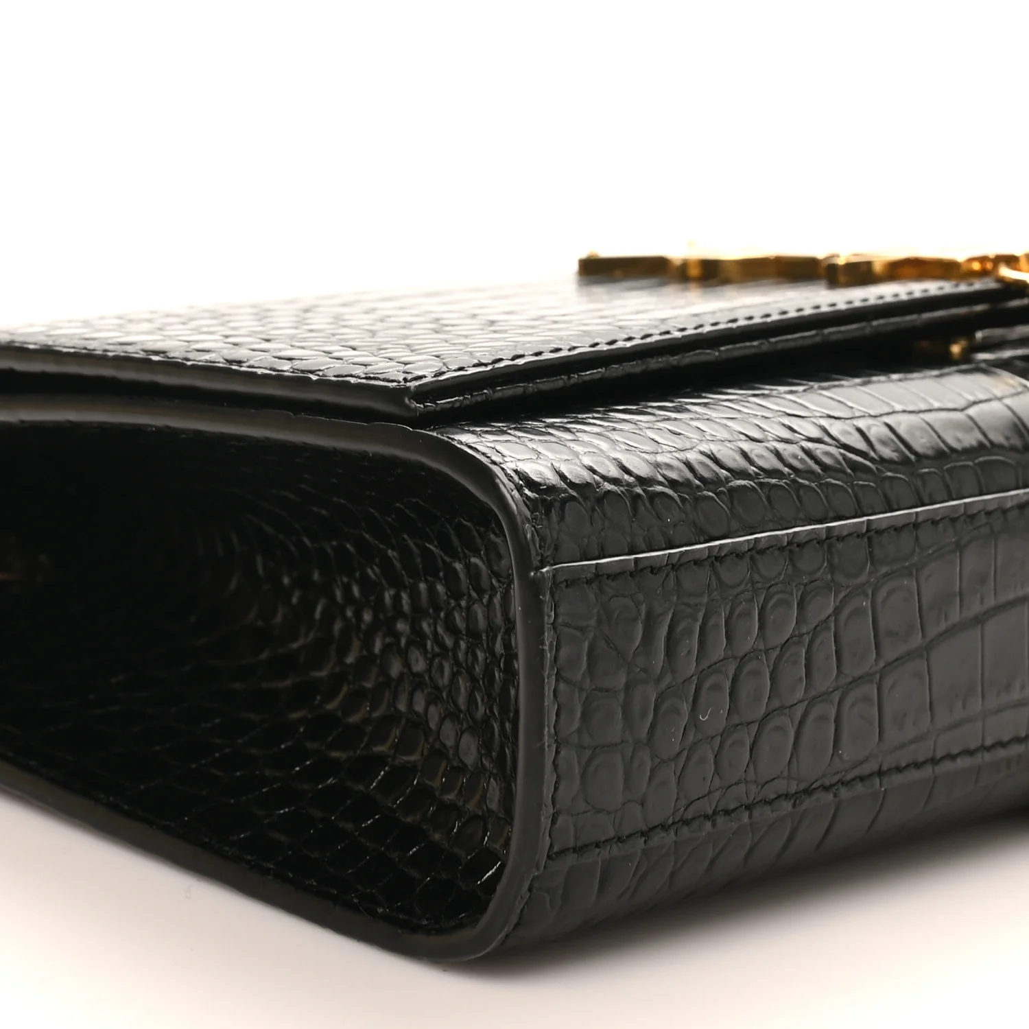 Calfskin Crocodile Embossed Medium Classic Monogram Kate Tassel Satchel Black - Top Club