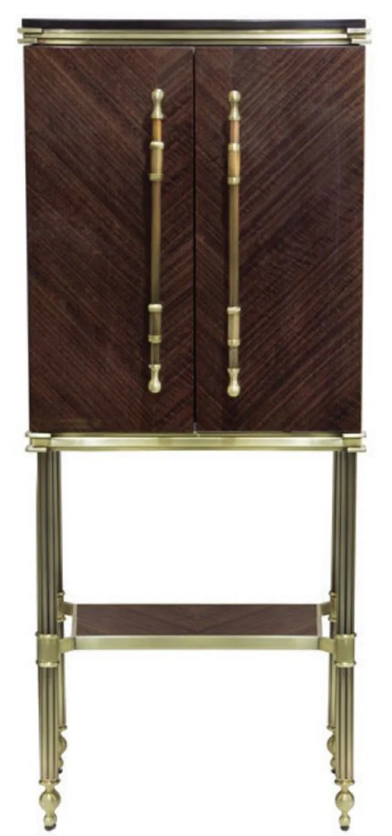 Luxury bar cabinet dark brown high gloss / matt gold 82 x 52 x H. 162 cm - wine cabinet with 2 doors - living room furniture - bar furniture - hotel furniture - luxury collection