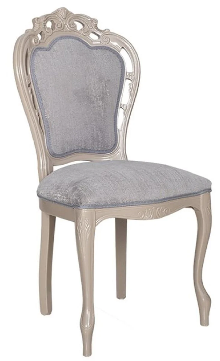 Luxury Baroque Dining Room Chairs Set of 8 Gray / High Gloss Beige 49.5 x 57 x H. 102.5 cm - Baroque Style Kitchen Chairs - Magnificent Luxury Dining Room Furniture in Baroque Style - Noble & Magnificent