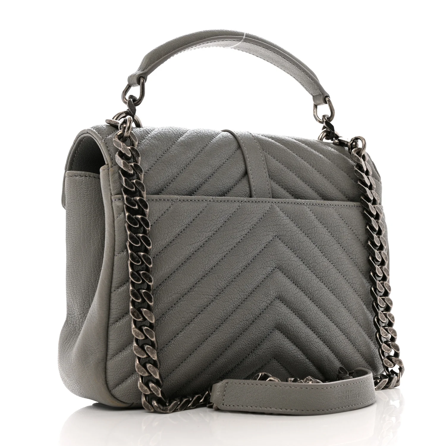 Sheepskin Matelasse Chevron Monogram Medium College Bag Granite - Top Club
