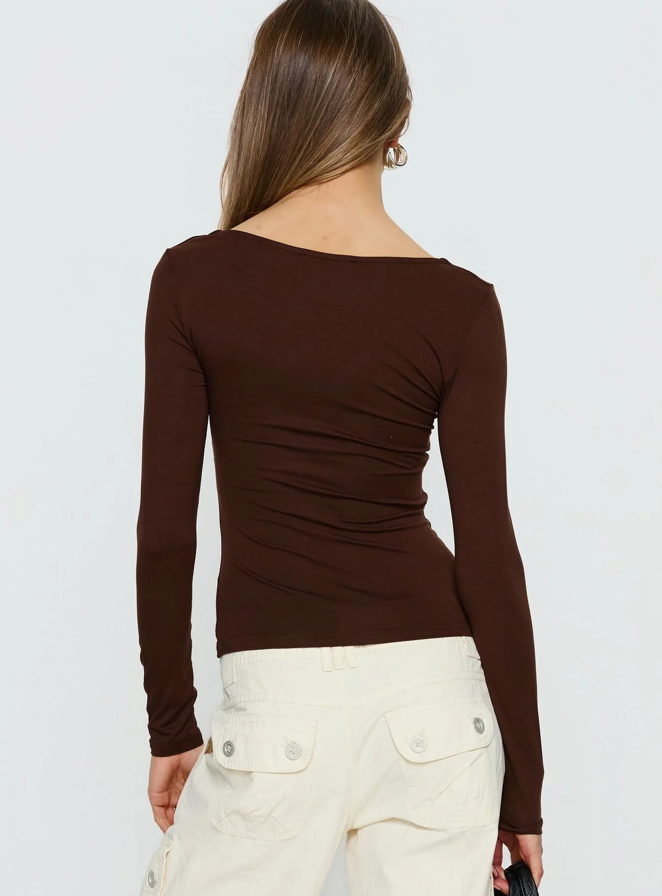 Serelle Long Sleeve Bust Detail Top Chocolate