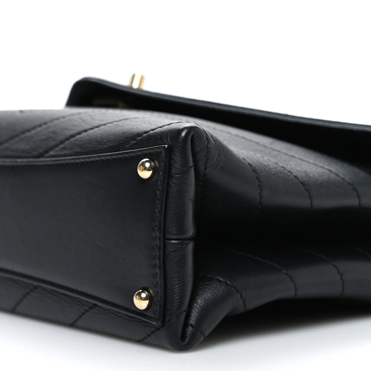 Lambskin Chevron Stitched Medium Envelope Flap Black - Top Club