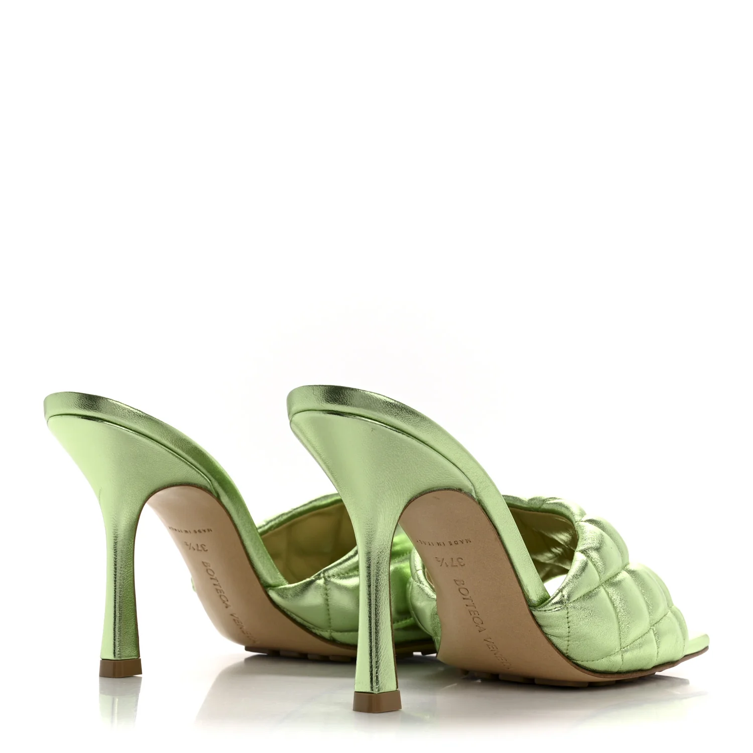 Metallic Nappa Reflection Matelasse Padded Mule Sandals 37.5 Pistachio - Top Club