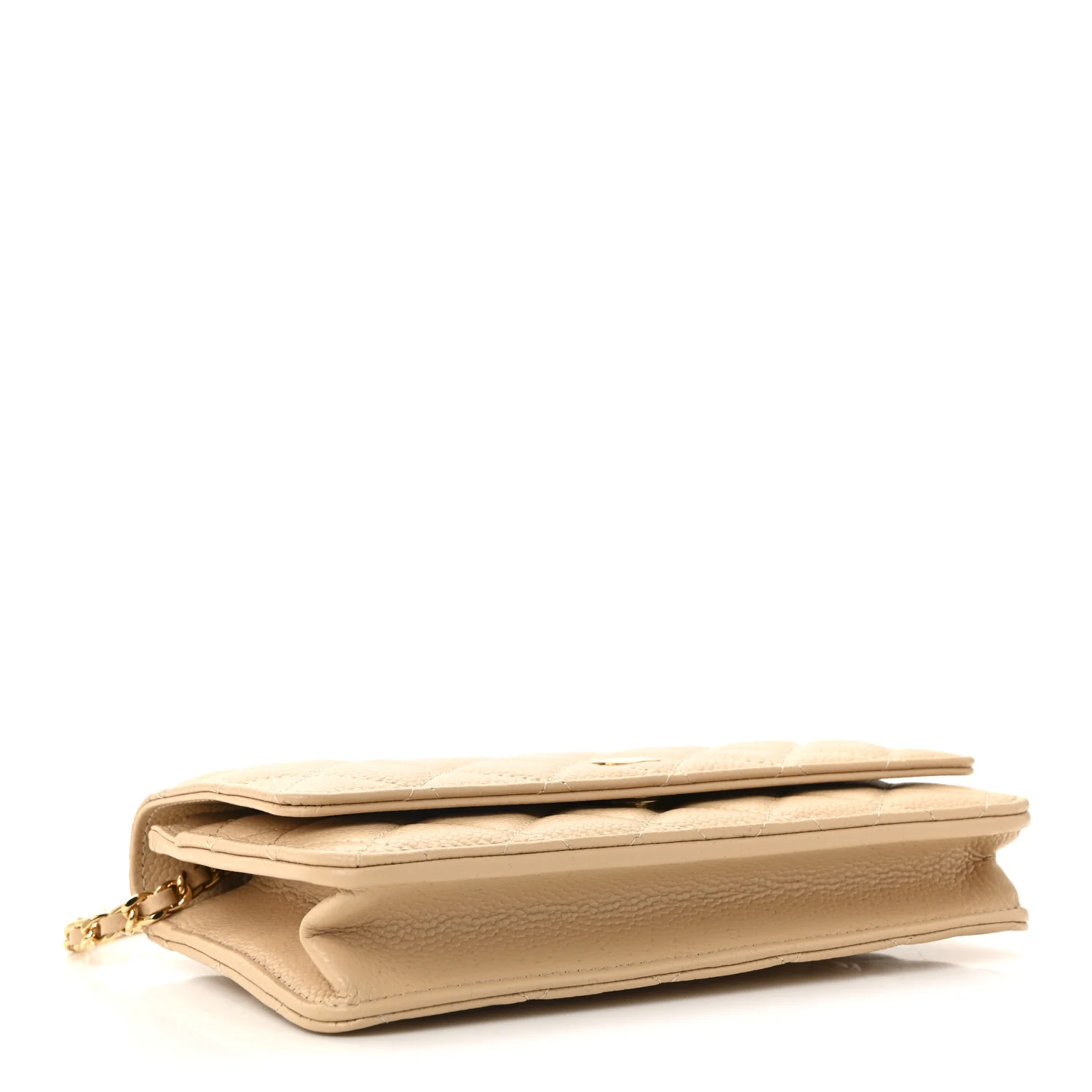 Caviar Quilted Wallet on Chain WOC Beige - Top Club