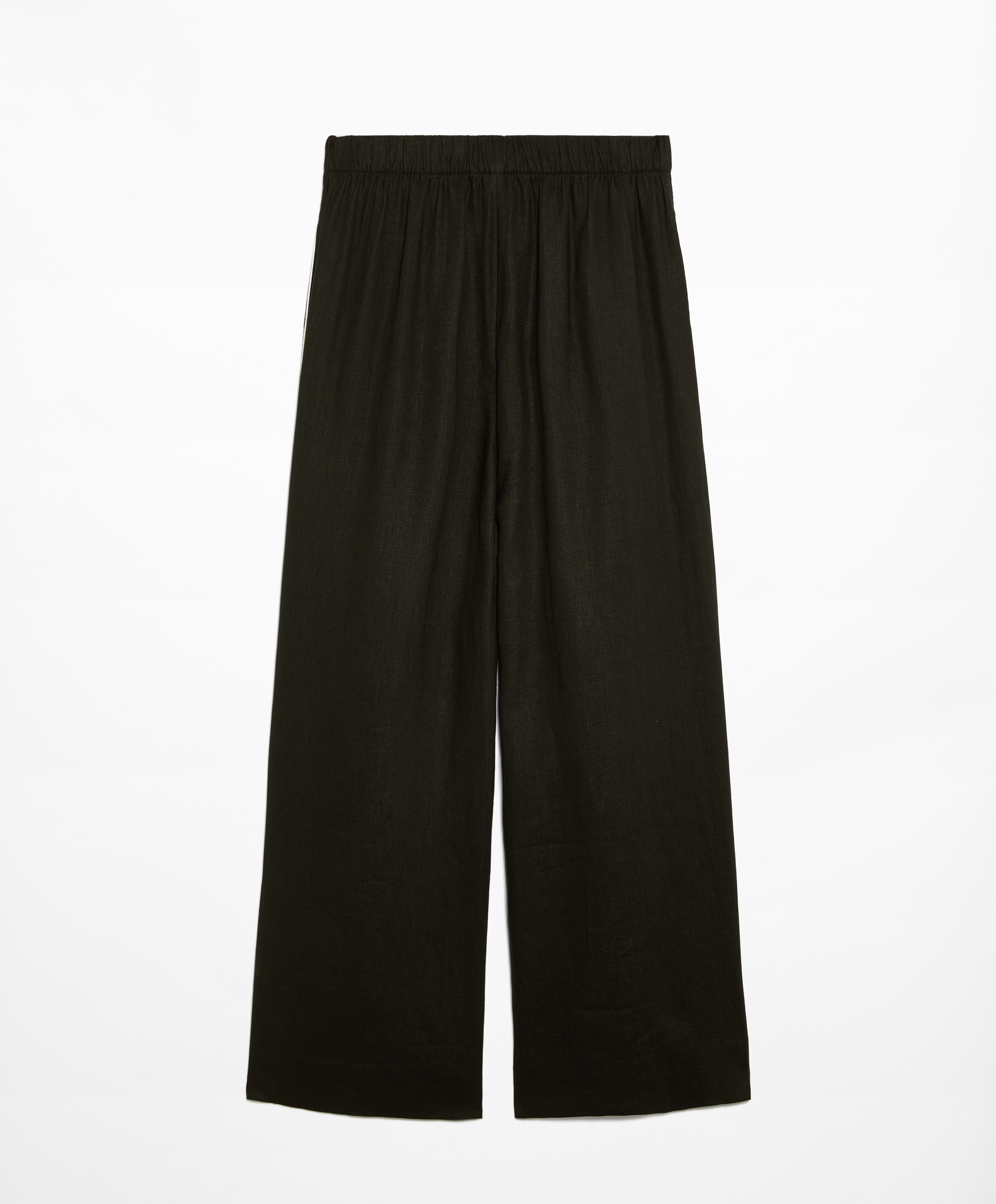 OYSHO 100% linen wide straight-leg trousers with piping