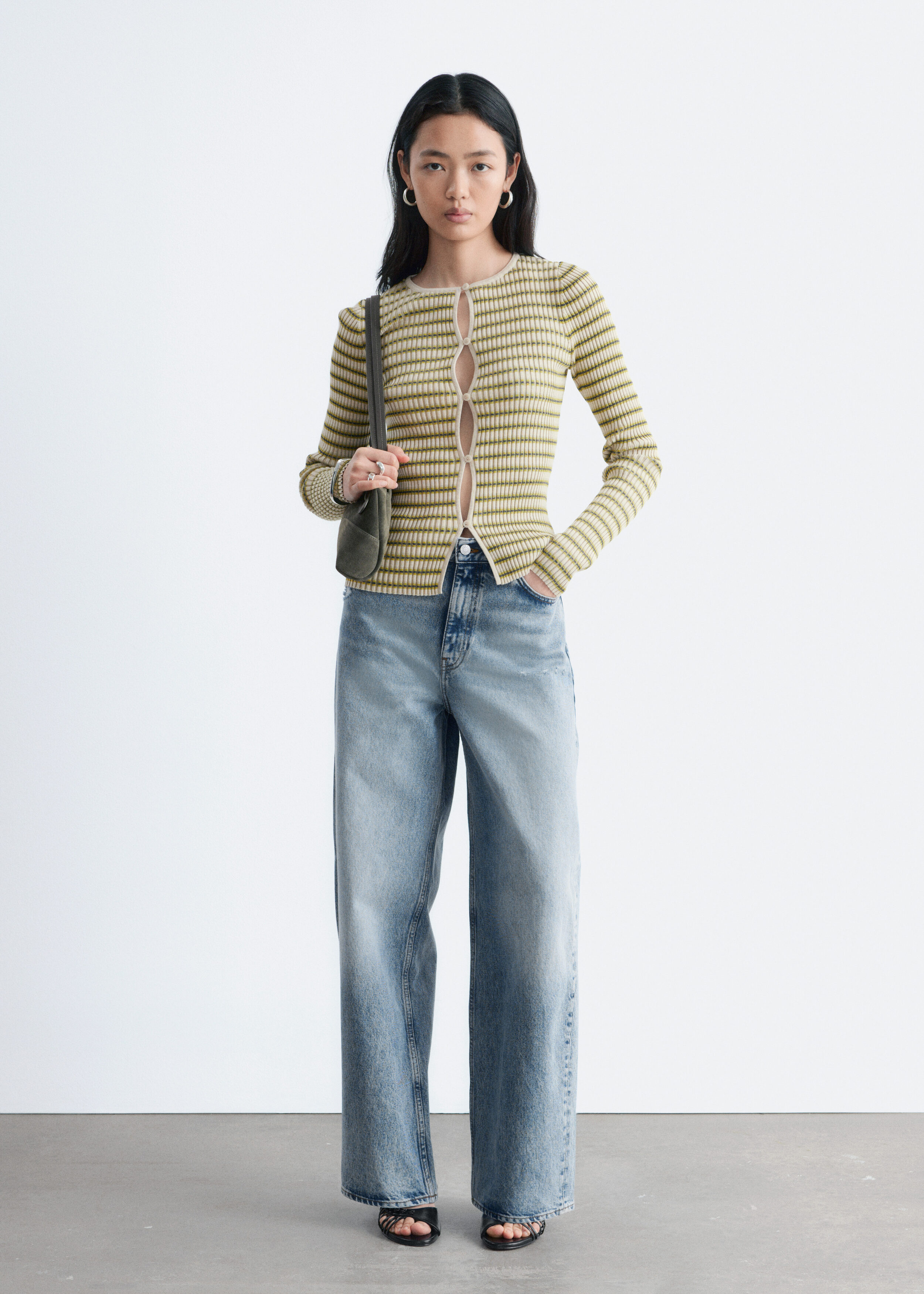 & Other Stories KEYHOLE-FRONT RIB-KNIT CARDIGAN