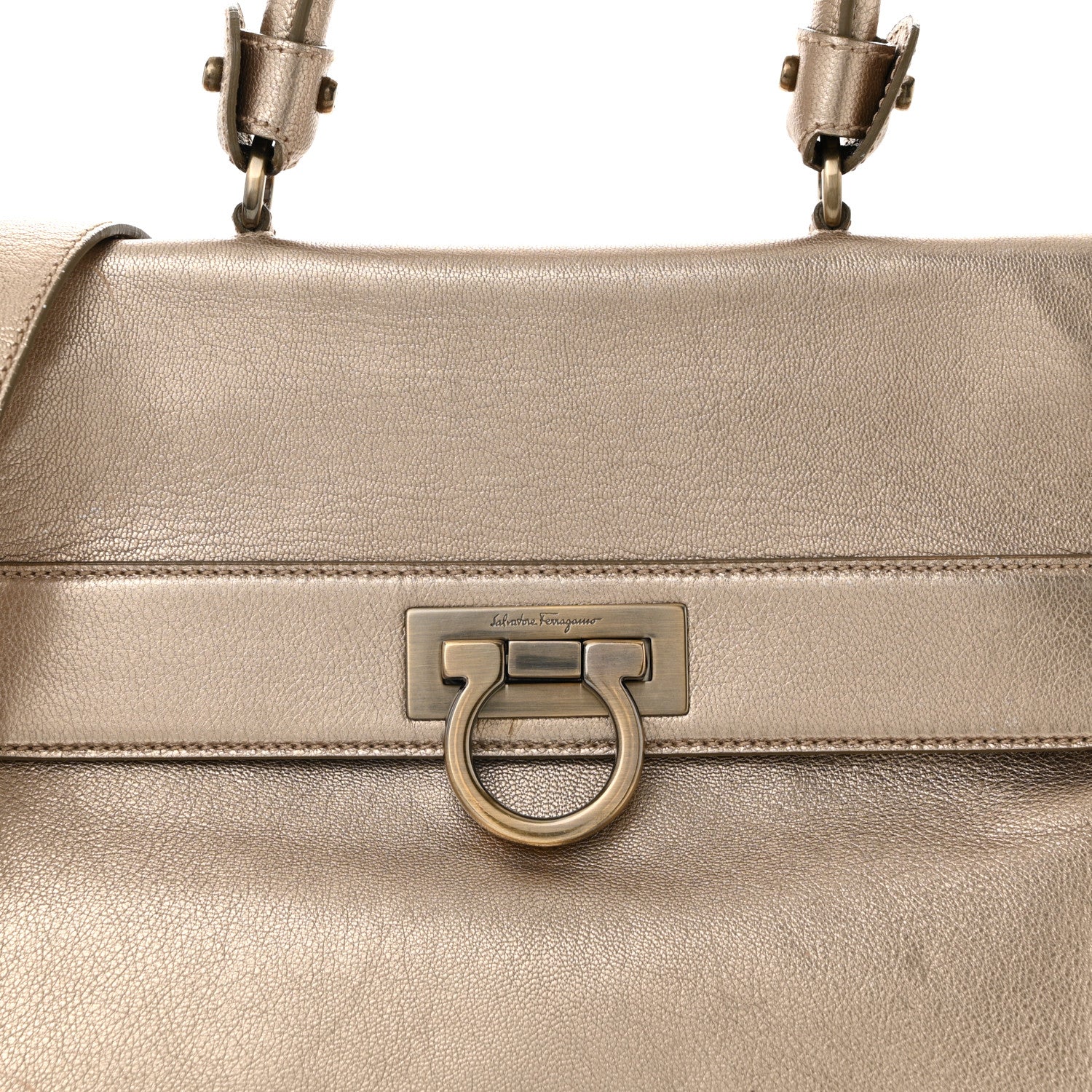 Metallic Grained Calfskin Medium Sofia Satchel Gold - Top Club