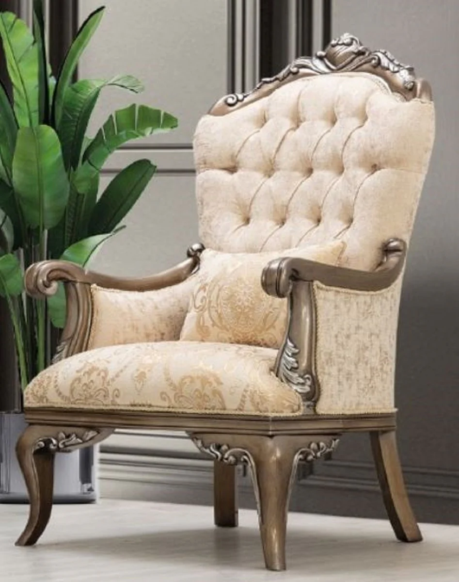 Luxury Baroque Living Room Set Beige / Gold / Brown / Silver - 2 Sofas & 2 Armchairs & 1 Coffee Table - Handmade Baroque Living Room Furniture - Noble & Magnificent