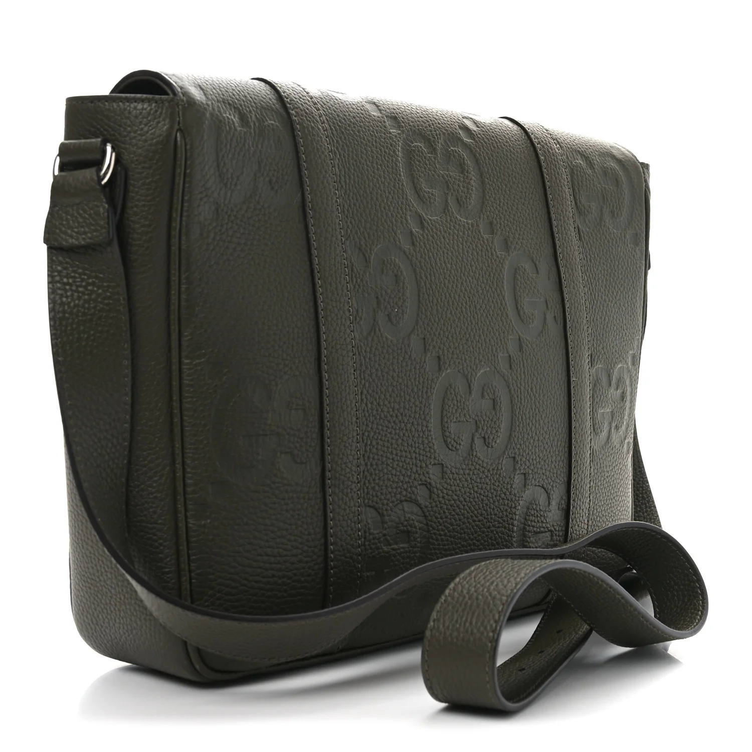 Piuma Calfskin Jumbo GG Embossed Double Buckle Medium Messenger Bag Dark Vintage Olive - Top Club