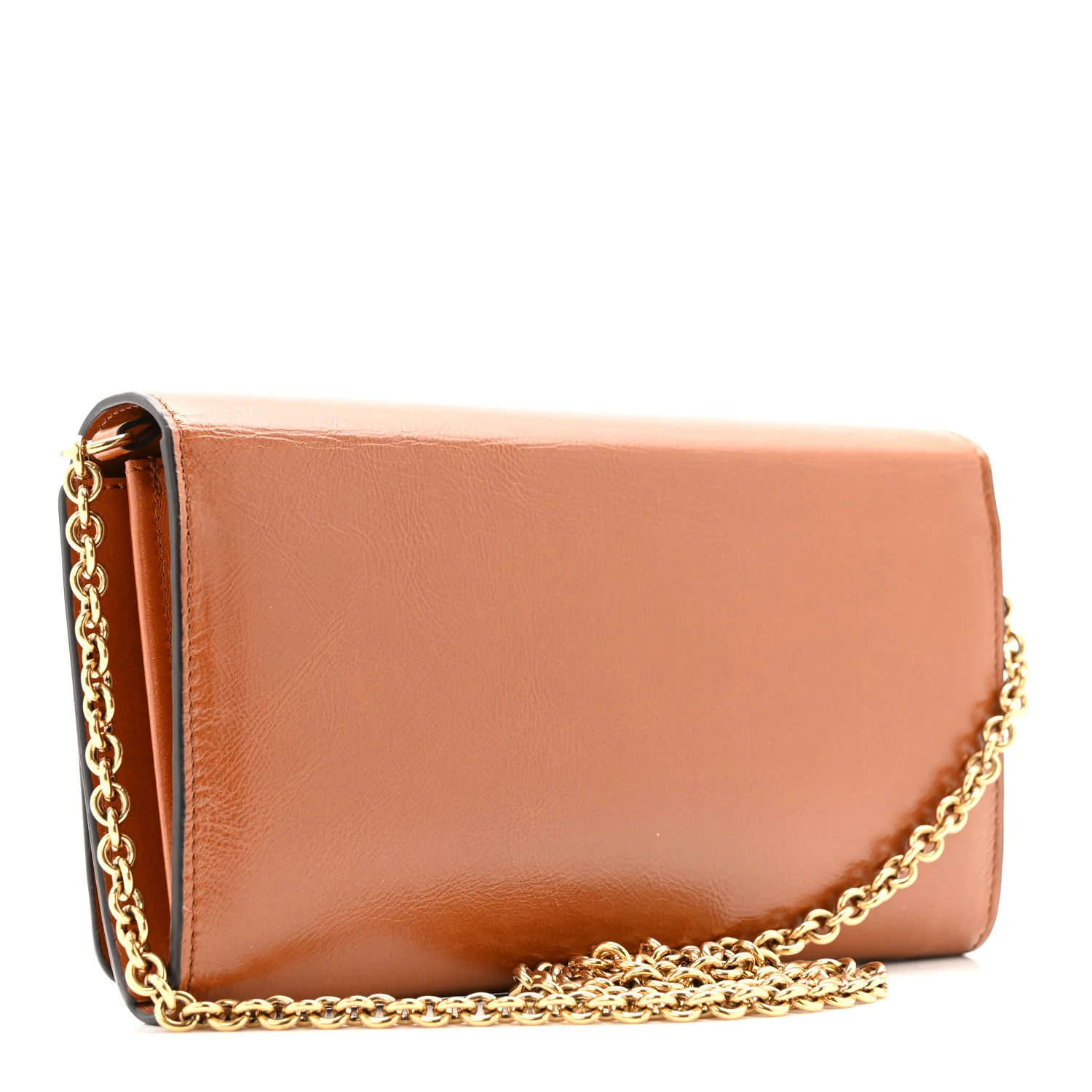 Calfskin Iconic Flap Wallet On Chain Clay Brown - Top Club