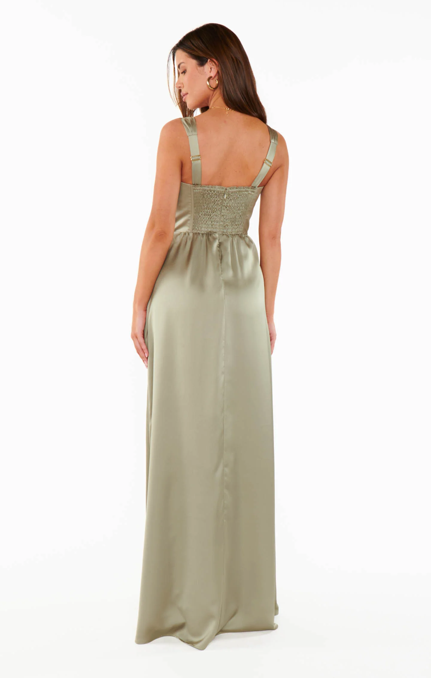 Nina Maxi Dress ~ Moss Green Luxe Satin
