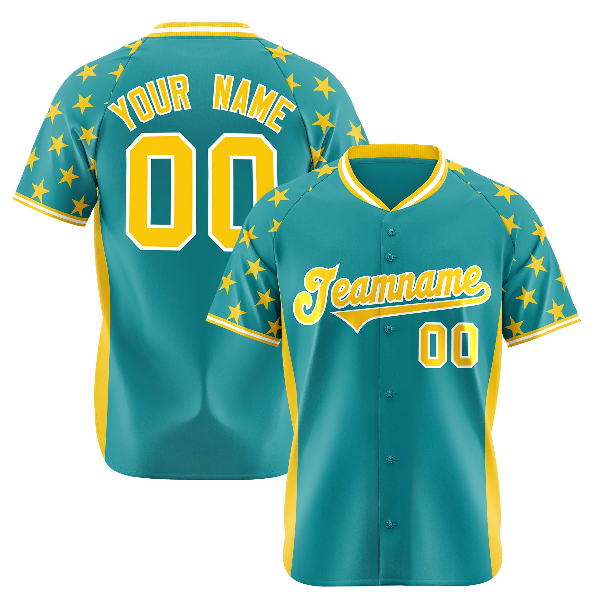 Custom Aqua Gold Personalized Star Pattern Authentic Baseball Jersey