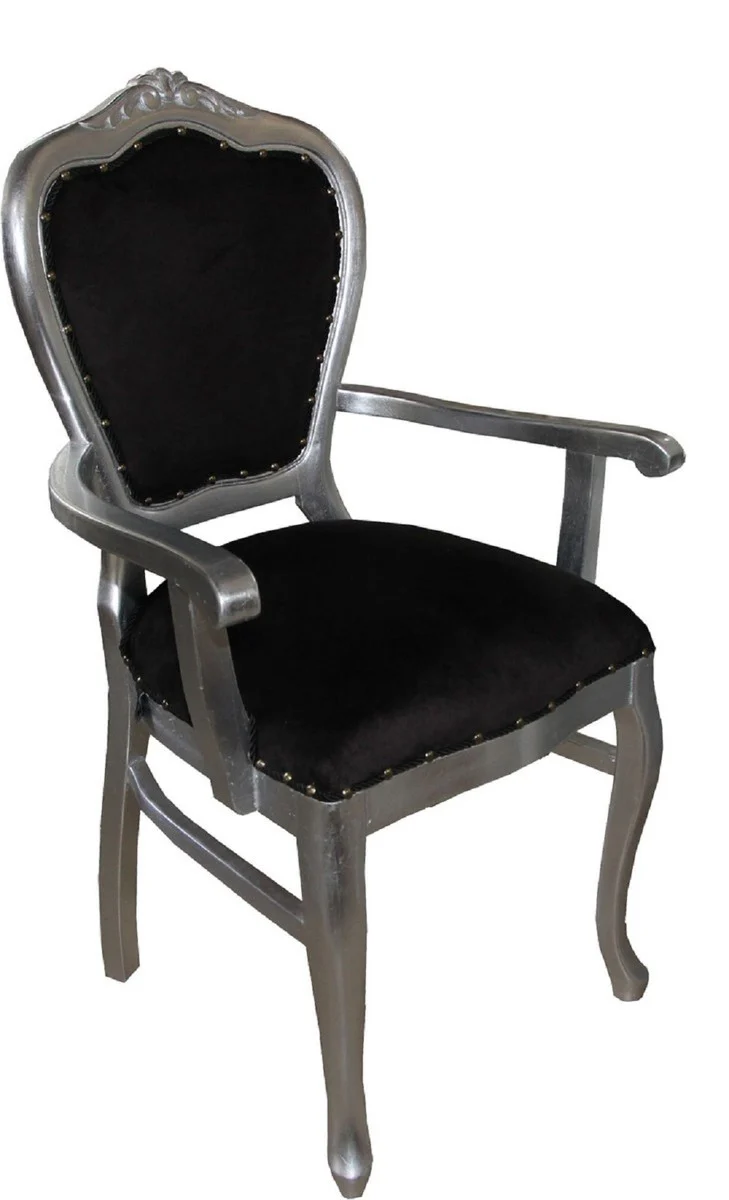 Luxury Baroque dining room set black / silver 60 x 47 x H. 99 cm - 4 handmade dining chairs with armrests - Baroque dining room furniture