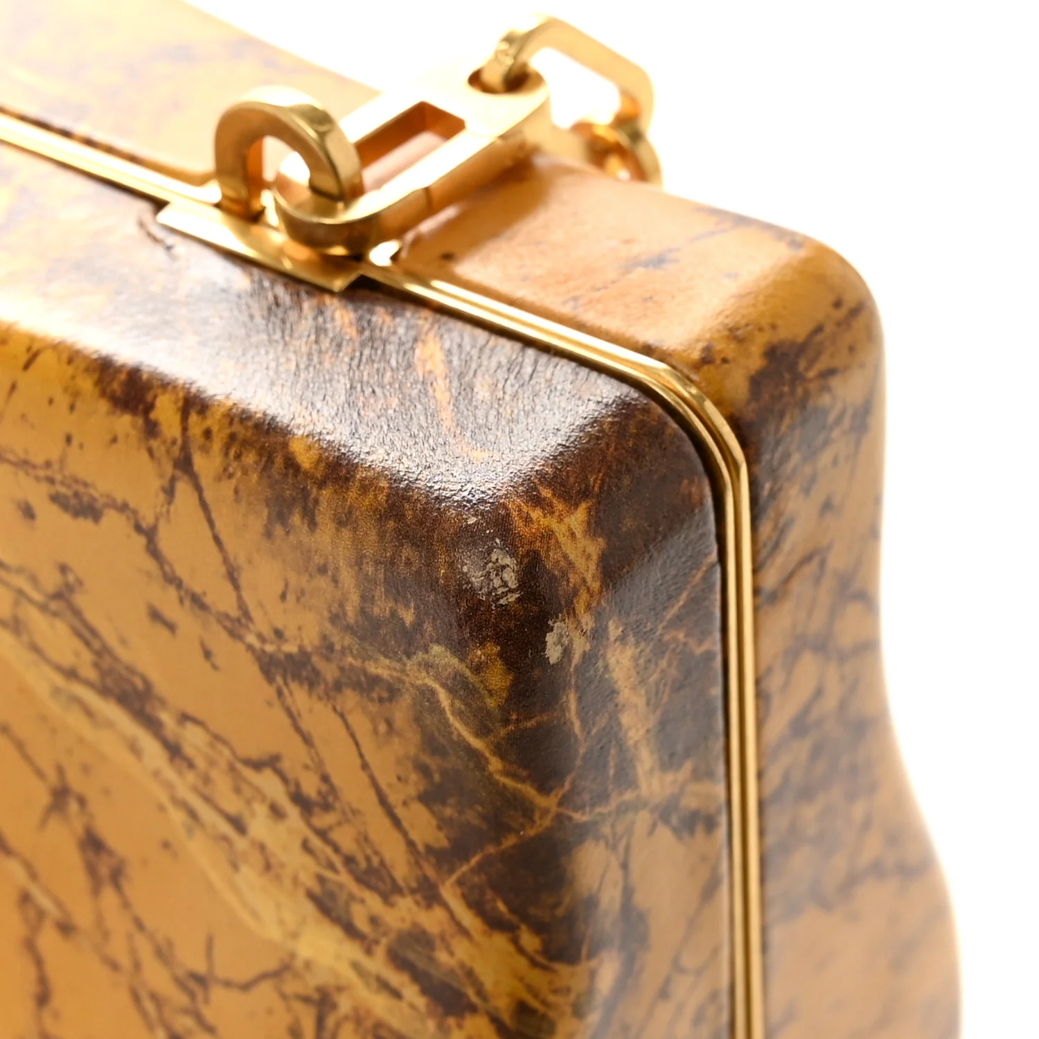 Spazzolato Calfskin Chain Clutch Gold Marble - Top Club
