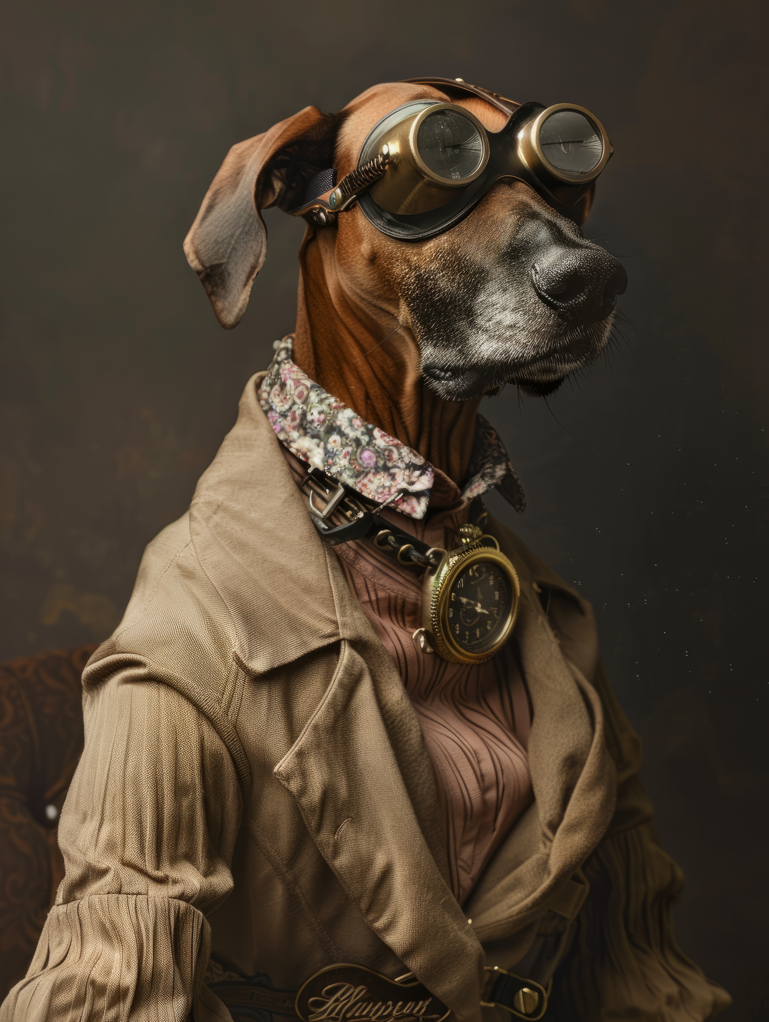 Canvas schilderij van een Rhodesian Ridgeback hond 100x200 cm