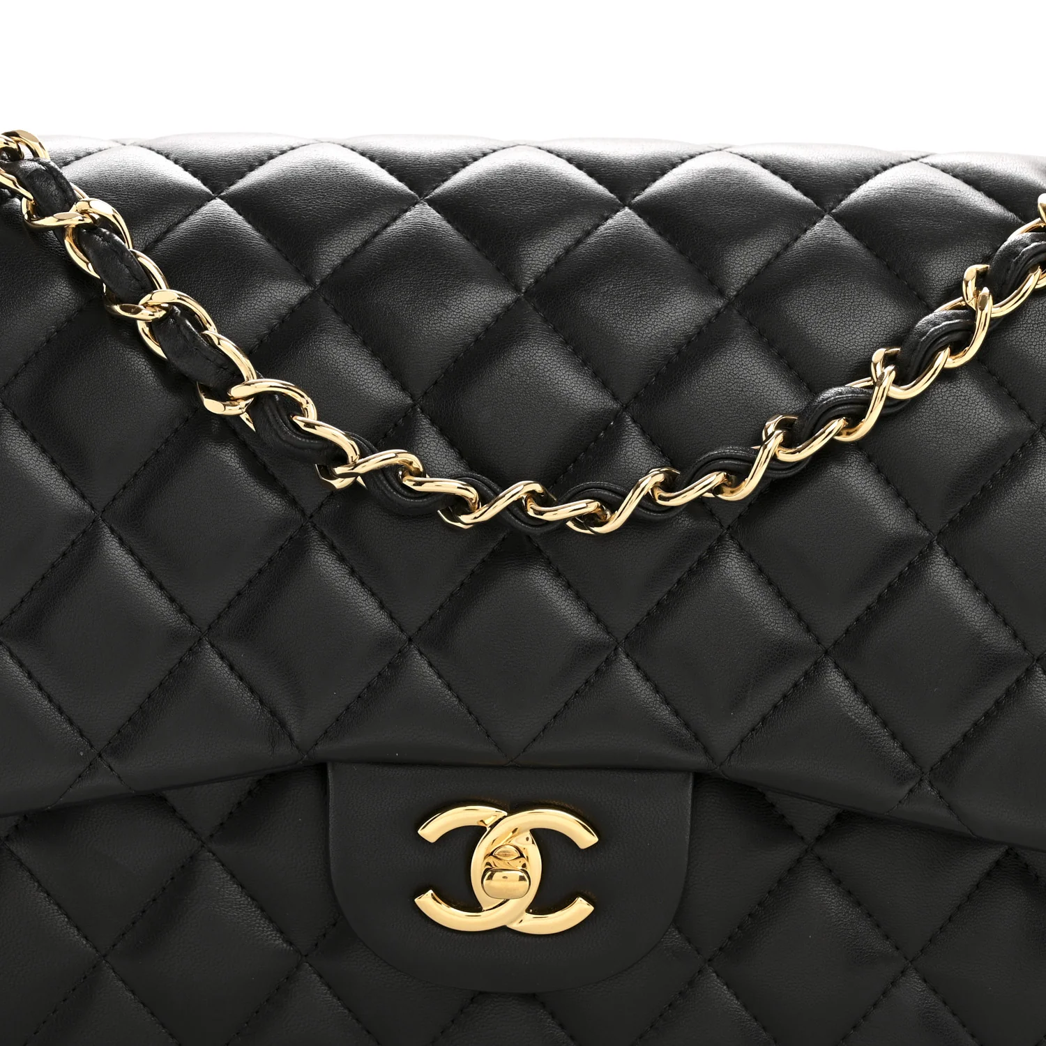 Lambskin Quilted Jumbo Double Flap Black - Top Club
