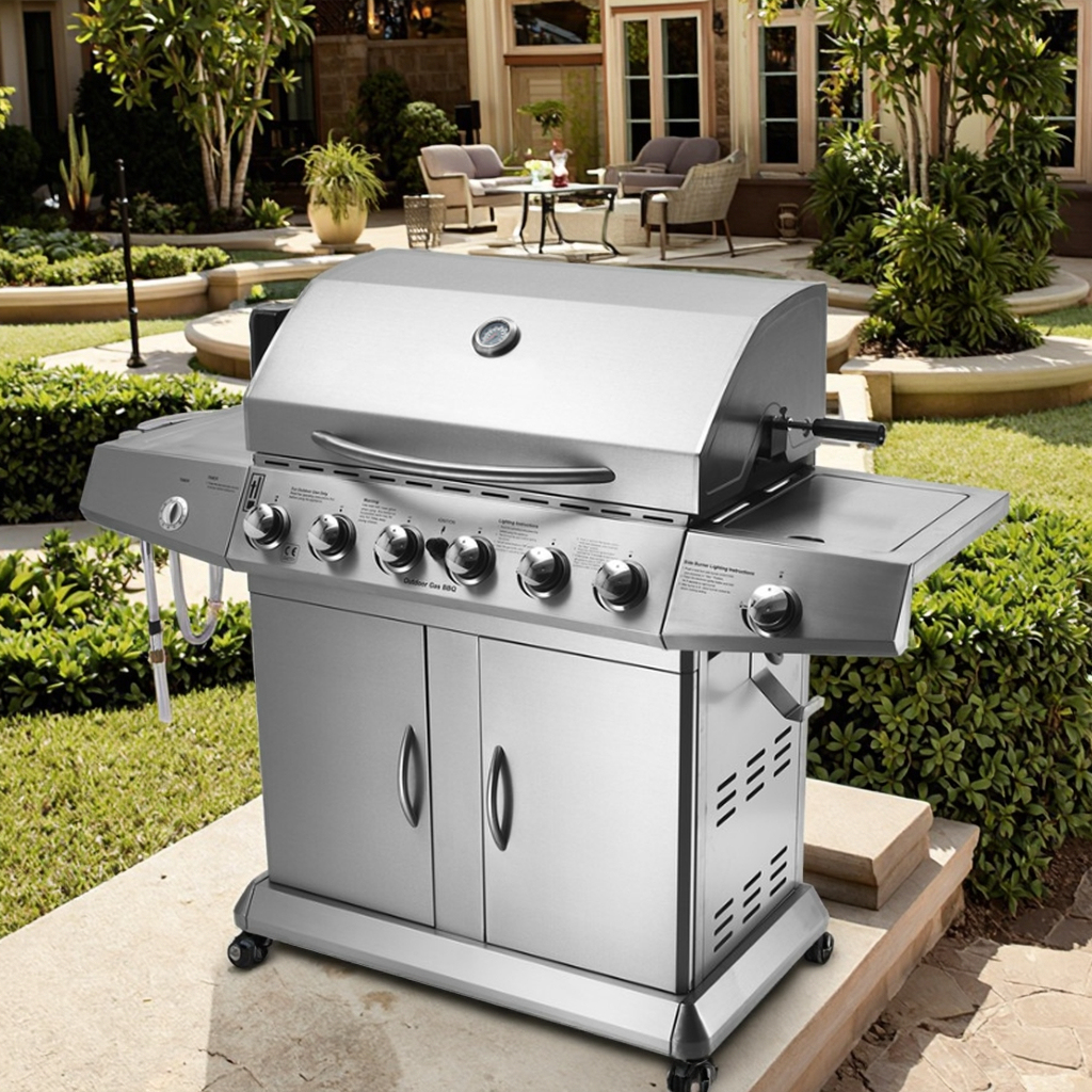 6 Burner Gas Grill Portable Foldable Trolley