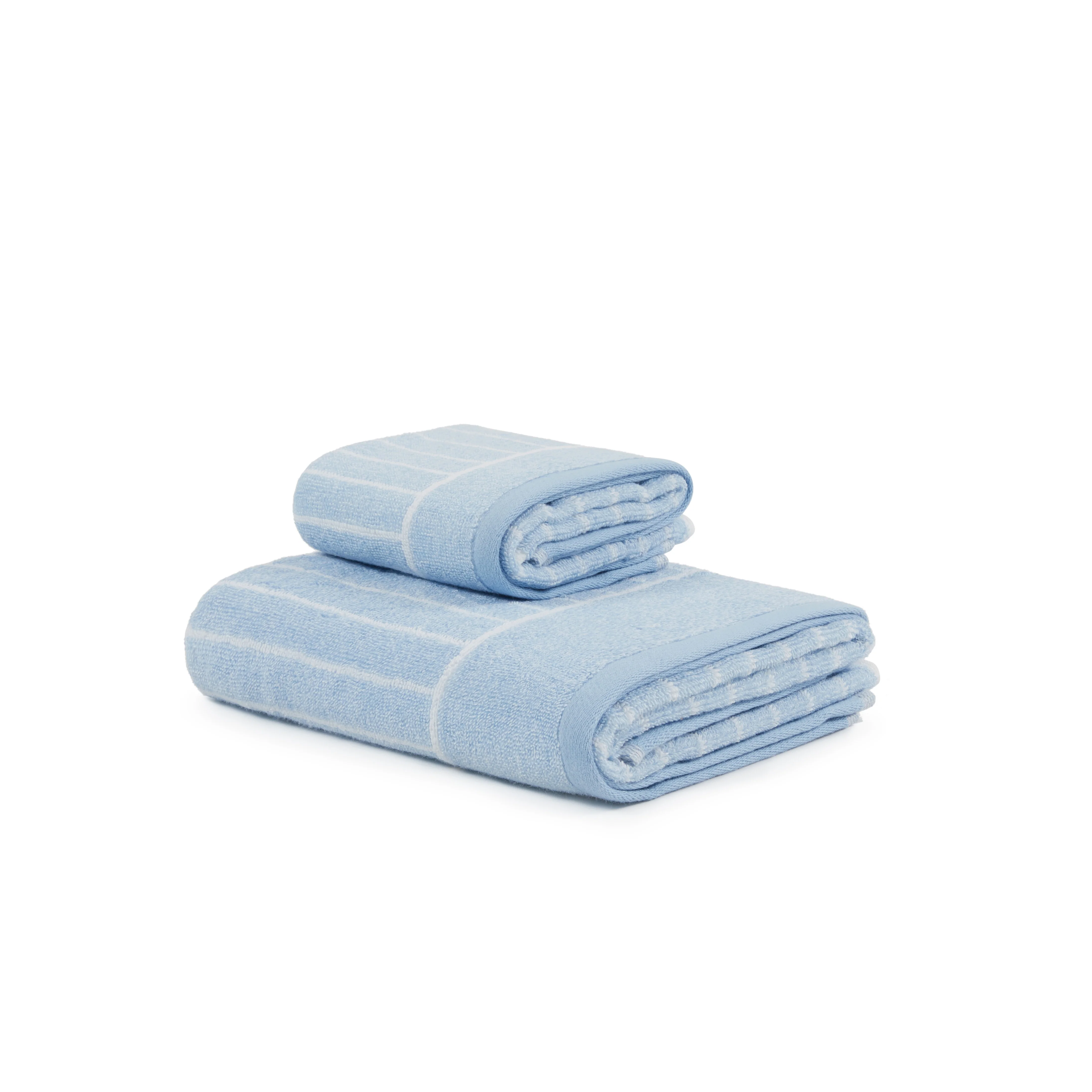 Asciugamano Con Ospite In Spugna Gessato 40X55+60X100 Azzurro Carrara