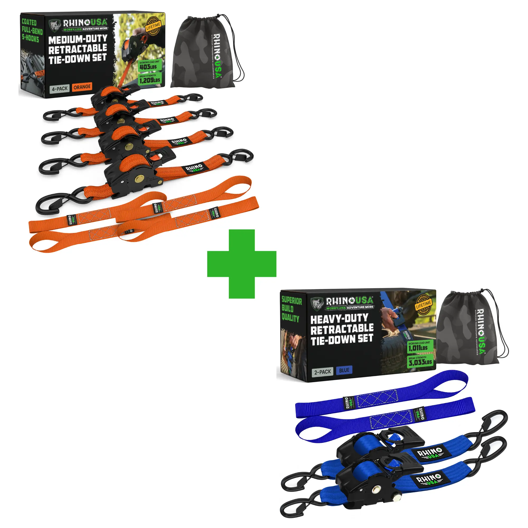 Lush's Pick - Rhino USA Retractable Ratchet Straps - 1in x 10ft (4pack) and 2in x 10ft (2pack)
