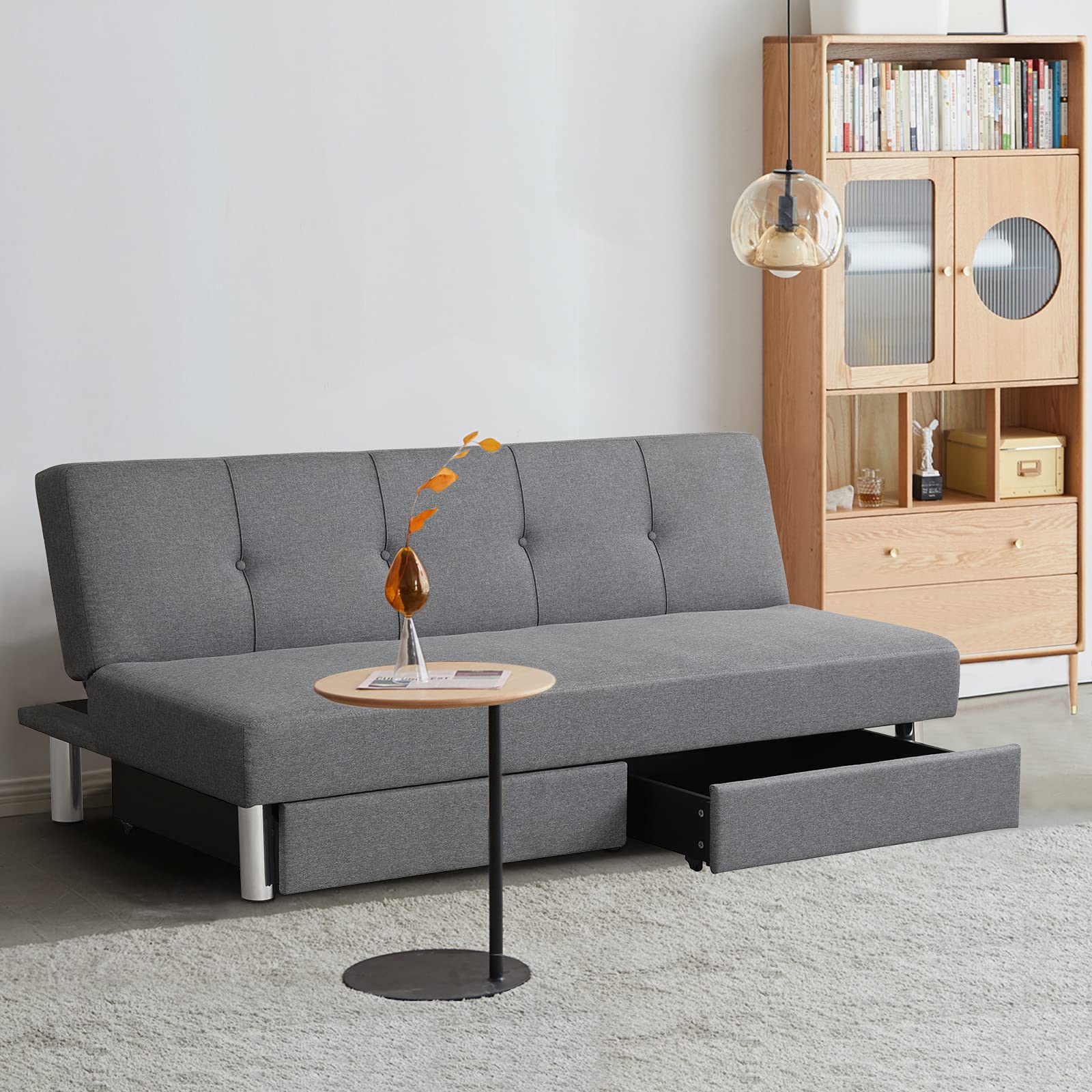 BEFOUNDLOVELY 3-Seat & 3 Adjustable Angles Convertible Sofa Bed w/ 2 Large Drawers