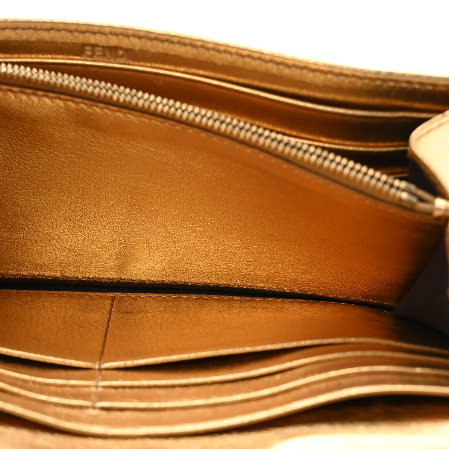Vitello Catalan Mirror FF 1974 Embossed Continental Wallet on Chain Gold - Top Club
