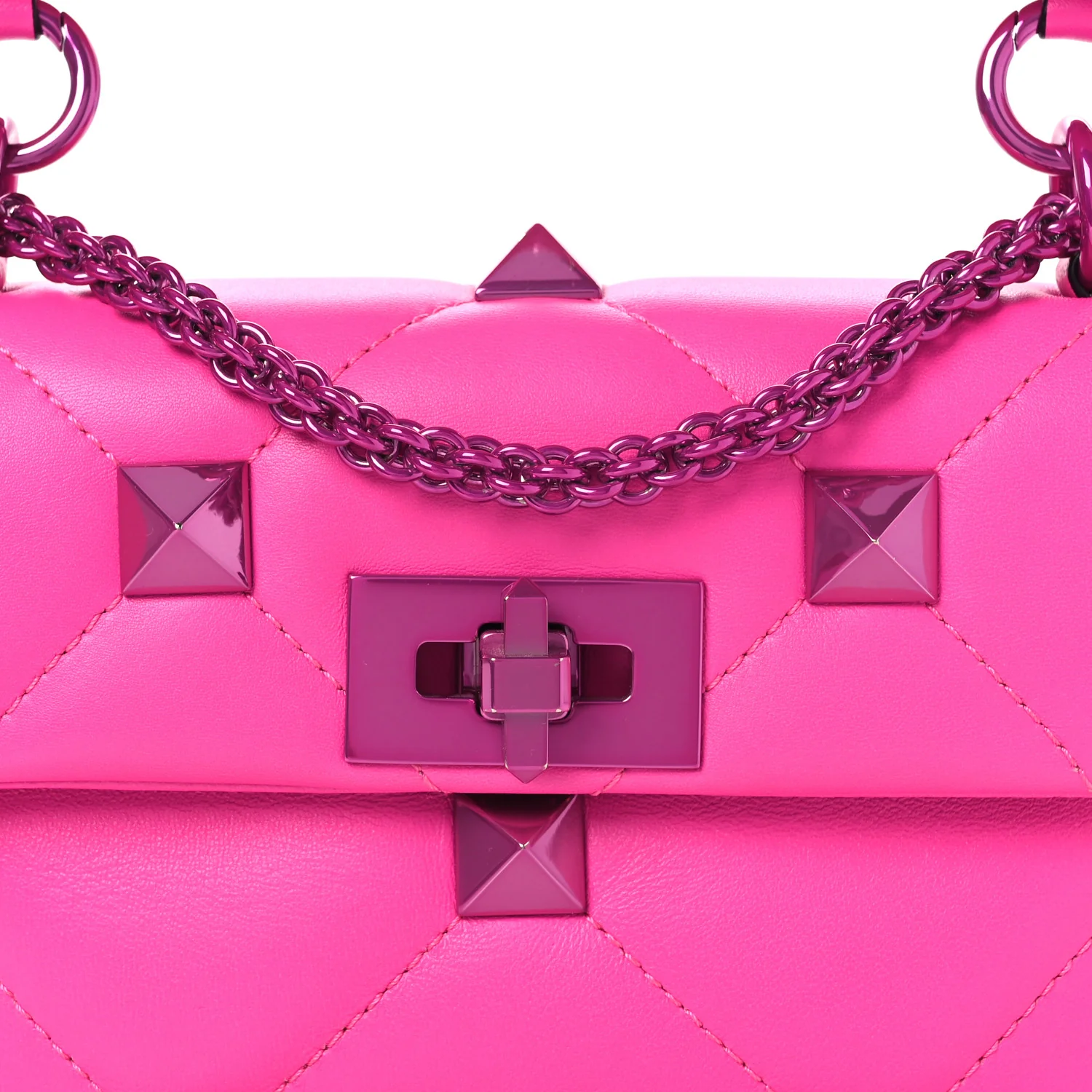 Nappa Lacquer Monochrome Small Roman Stud Shoulder Bag Pink PP - Top Club