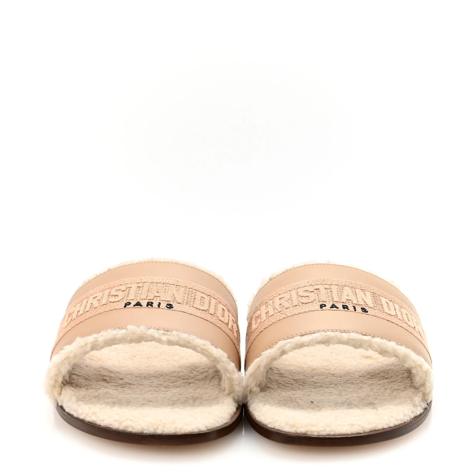 Suede Goatskin Shearling Embroidered Dway Slide Sandals 38 Cookie - Top Club