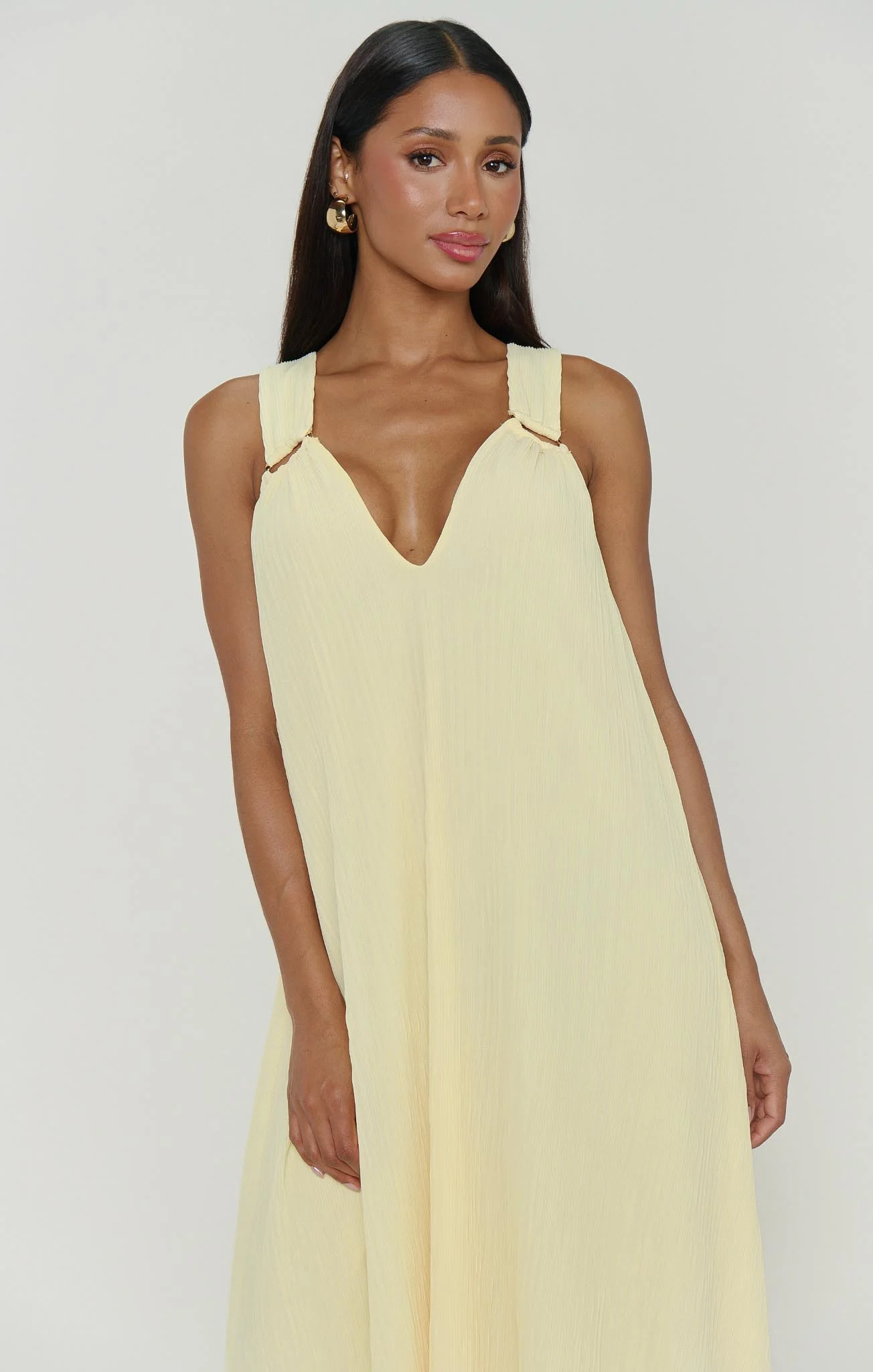 Heidi Maxi Dress ~ Pale Yellow Pleated Chiffon