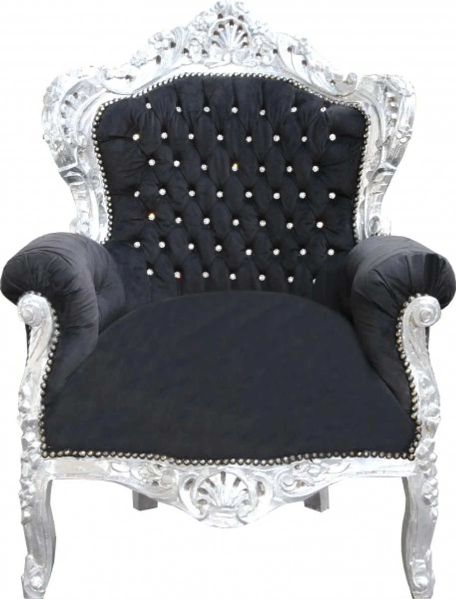 Baroque armchair King black / silver glitter stones - Baroque living room furniture