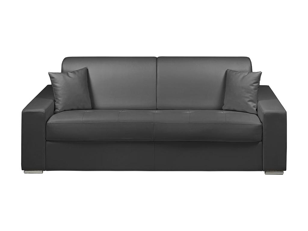 Sofá cama italiano 4 plazas piel sintética EMIR - Negro - Cama 160 cm - Colchón 22 cm