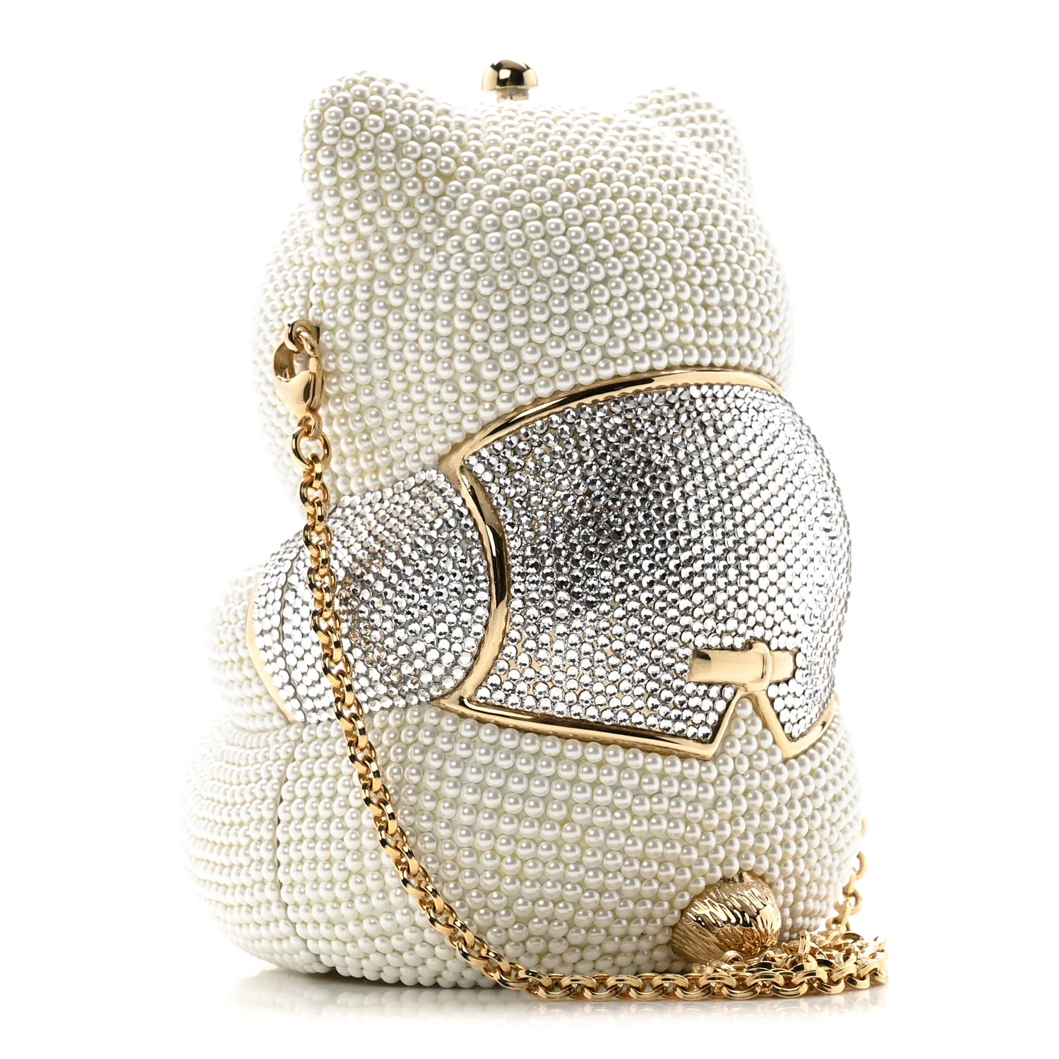 Pearl Crystal Sweetheart Bear Minaudiere Clutch White - Top Club