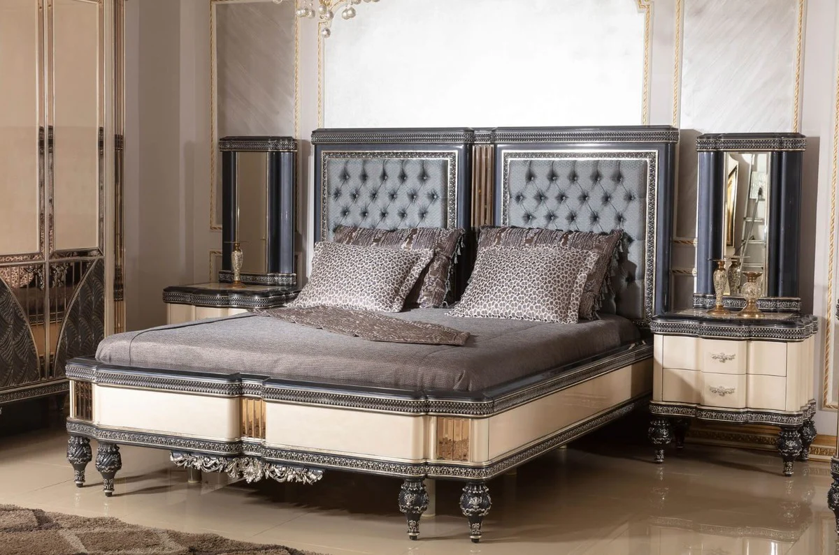 Luxury baroque night dresser beige / black / gold - magnificent baroque style bedside table with 2 drawers - luxury bedroom furniture in baroque style - baroque furniture - baroque interior