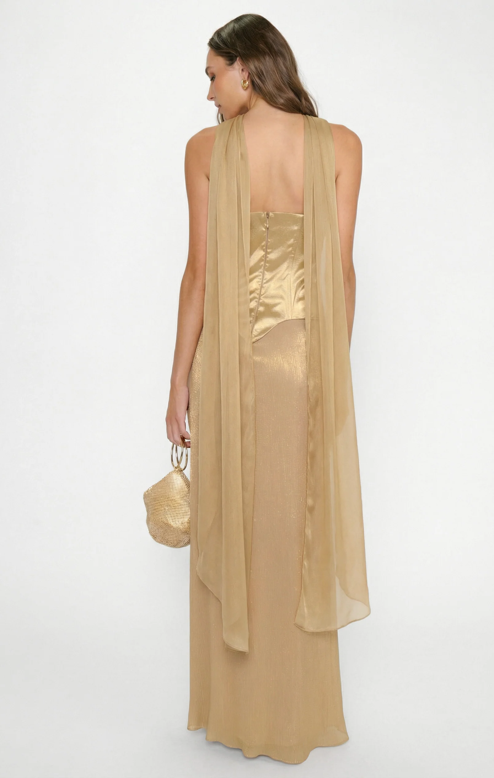 Jules Maxi Dress ~ Gold Pleated Chiffon