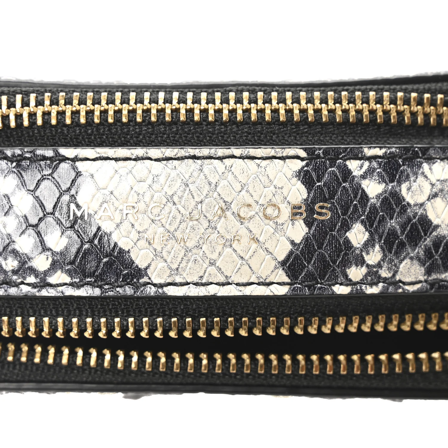 Calfskin Snakeskin Embossed Shutter Camera Crossbody Bag Black White - Top Club