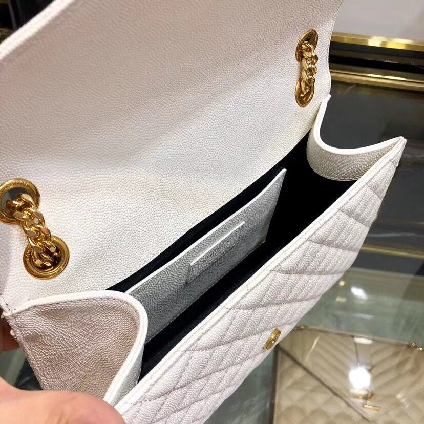 Y ENVELOPE MEDIUM BAG IN MIX MATELASS?? GRAIN DE POUDRE EMBOSSED LEATHER - Top Club