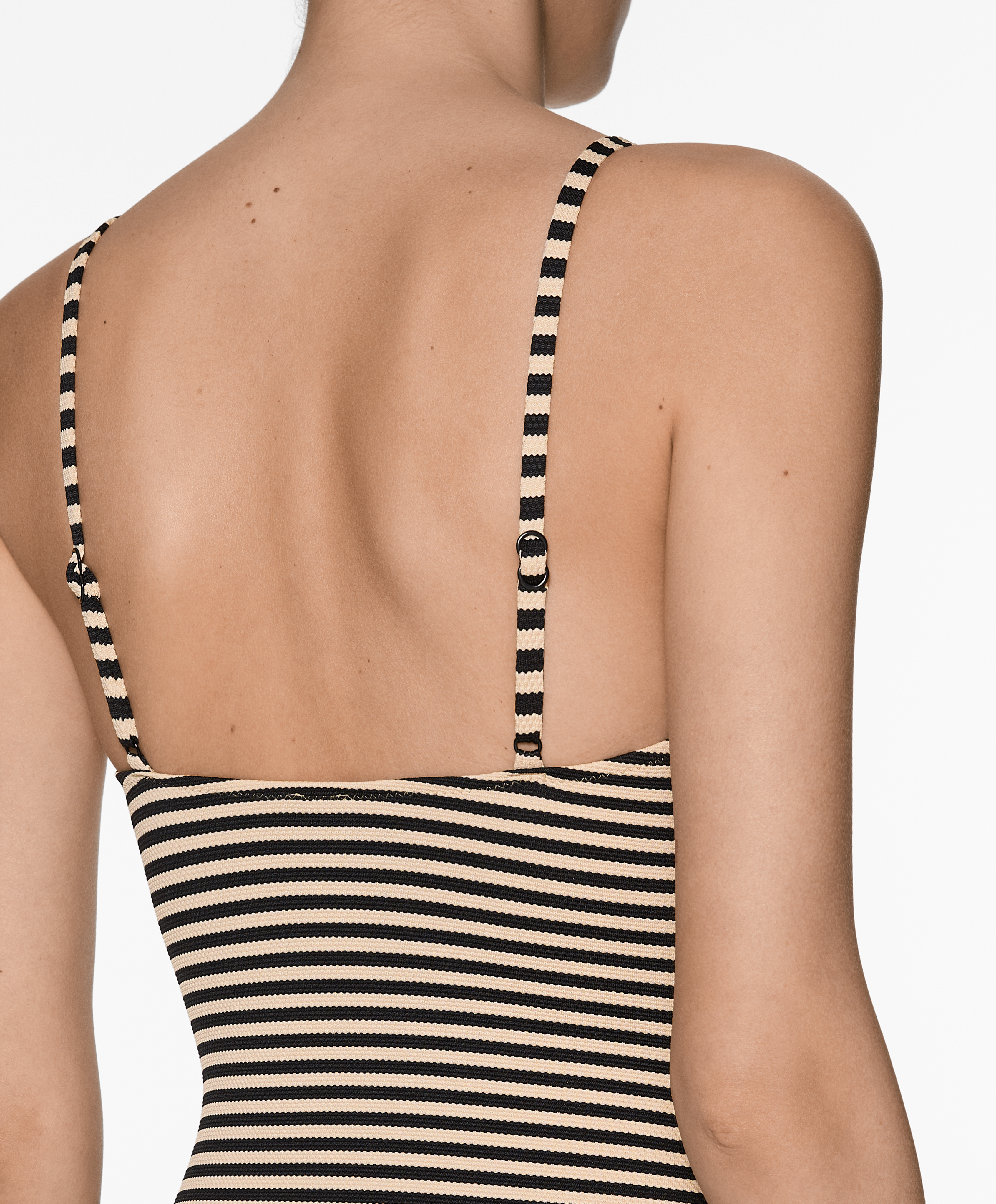OYSHO Piqué stripe V-notch neckline swimsuit