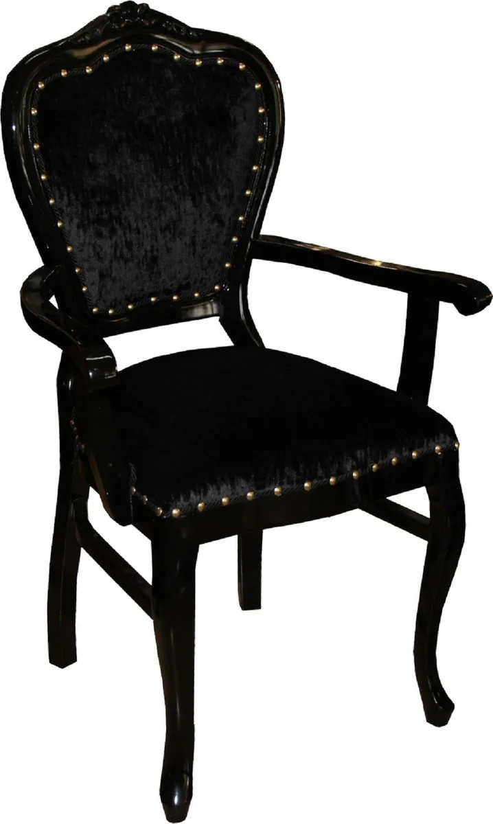 Luxury Baroque dining room set black / black 60 x 47 x H. 99 cm - 4 handmade dining chairs with armrests - Baroque dining room furniture