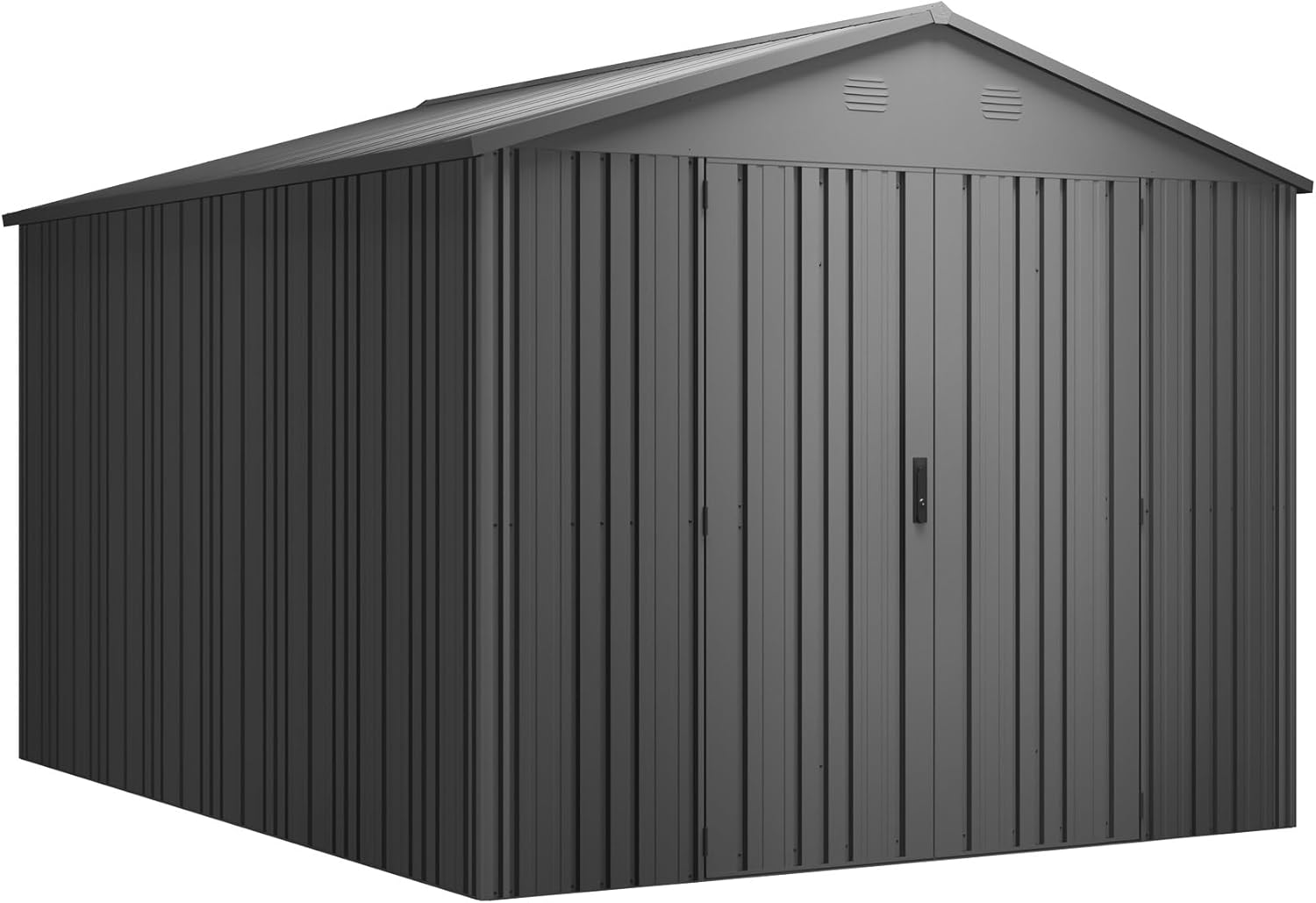 Pioneer Y90 - Casetta da giardino a colonna a V, 7,94 m², porta rinforzata, serratura, tetto robusto, capanno in metallo 262 x 303 x 213 cm