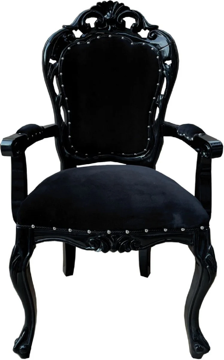 Baroque Dining Room Chair Set of 4 Black - Handmade Antique Style Chairs with Armrests - Baroque Dining Room Furniture