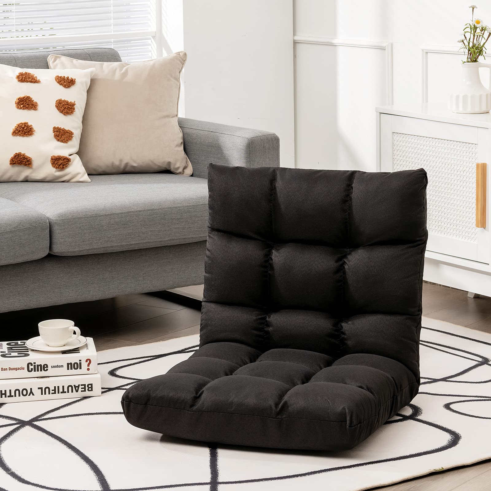 BEFOUNDLOVELY Folding Gaming Floor Chair, Adjustable 14-Position Floor Sofa with Back Support
