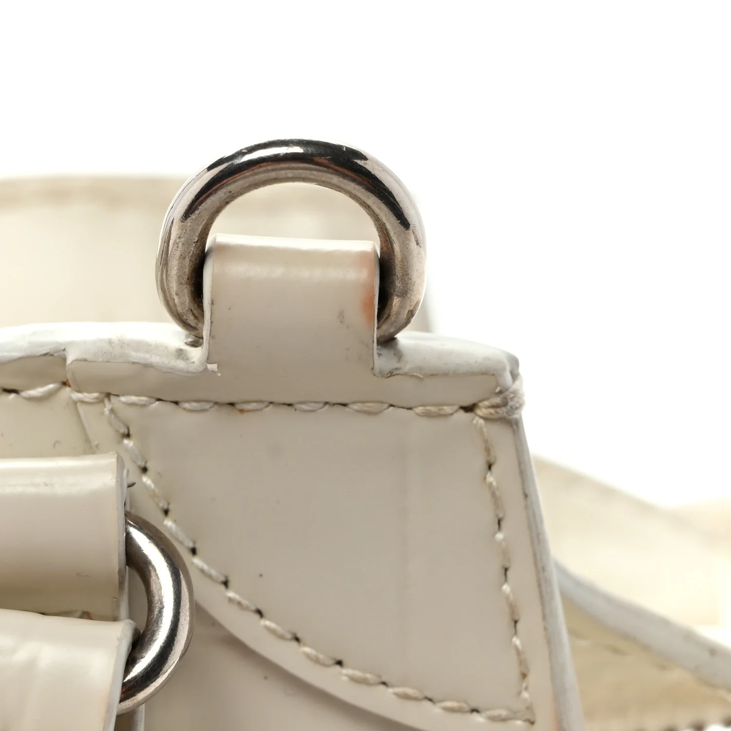 Semi Shiny Calfskin Crocodile Embossed Neo Classic Silver Hardware Nano City Crossbody White - Top Club